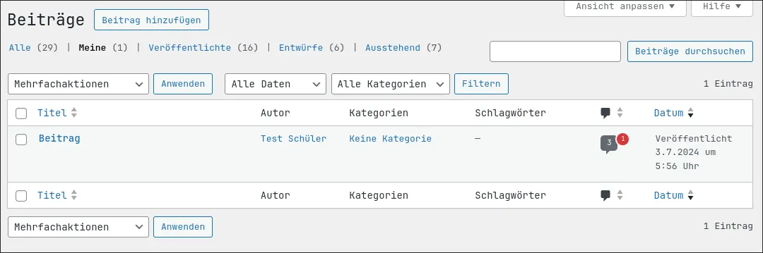 WordPress beiträge seite