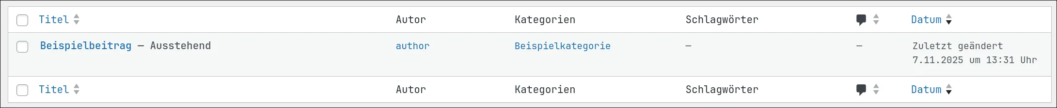 Beitragsliste im Beiträge tab