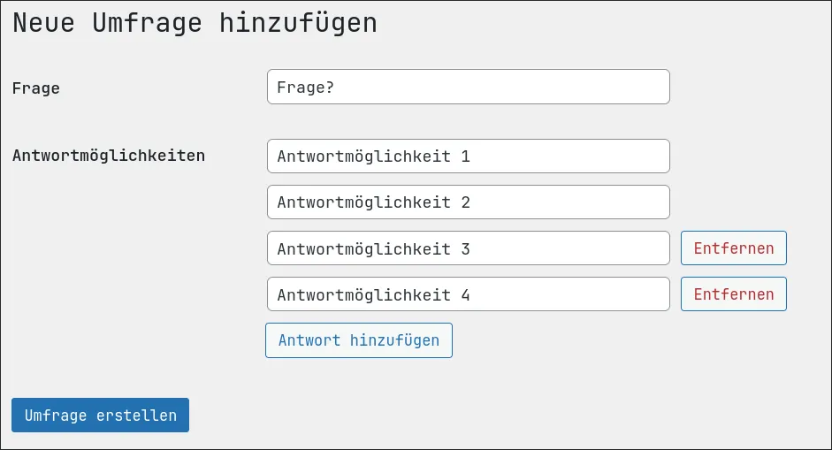 Umfrage erstellen Formular